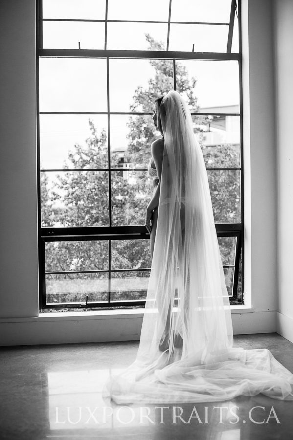 woman standing in window with veil